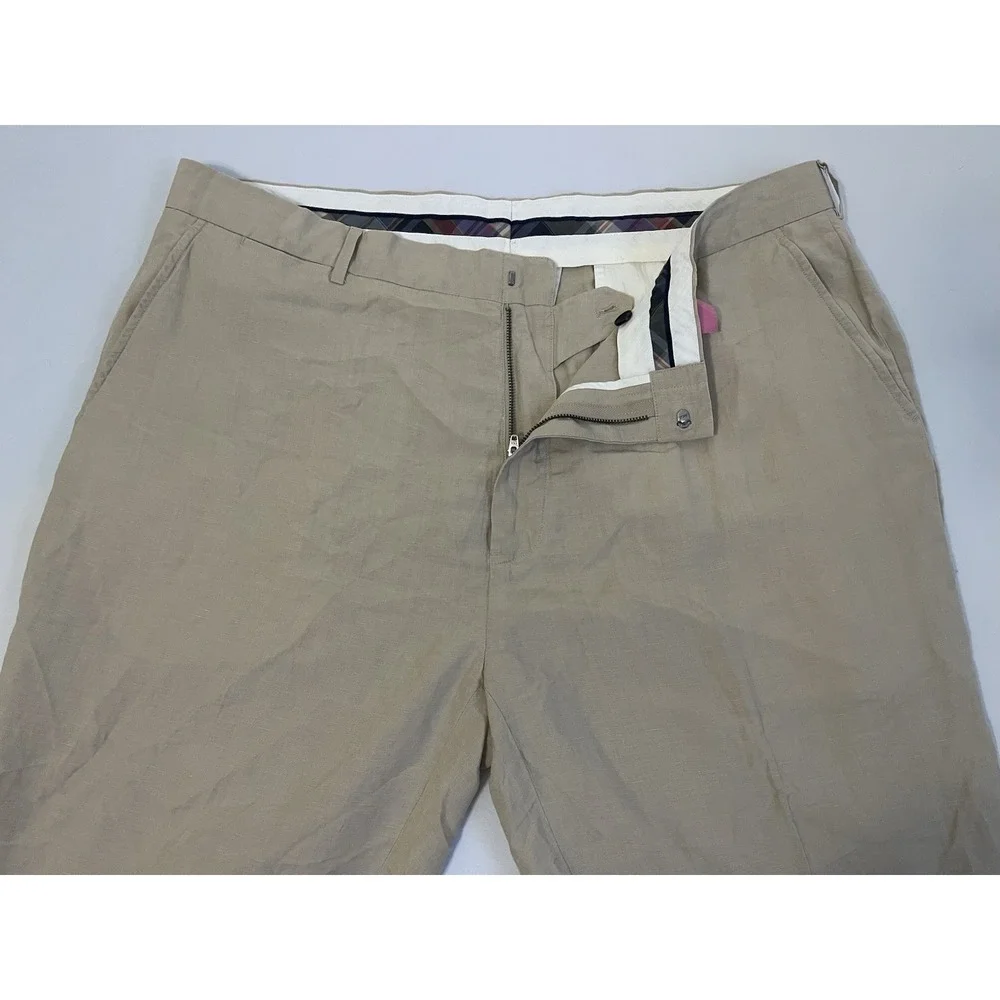 Polo Ralph‎ Lauren Vtg Light Tan Linen Silk Pleated Men's Trouser Size 40X30